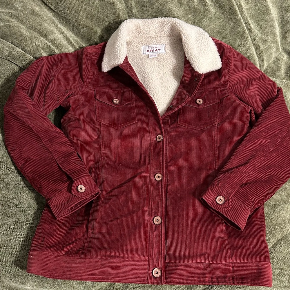 Ariat Women's Red Rustic Trucker Corduroy Sherpa Jacket